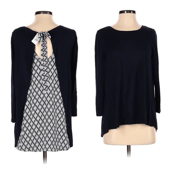 NWT Ann Taylor Loft XS twofer blouse cotton silk blend diamond print - Picture 1 of 3